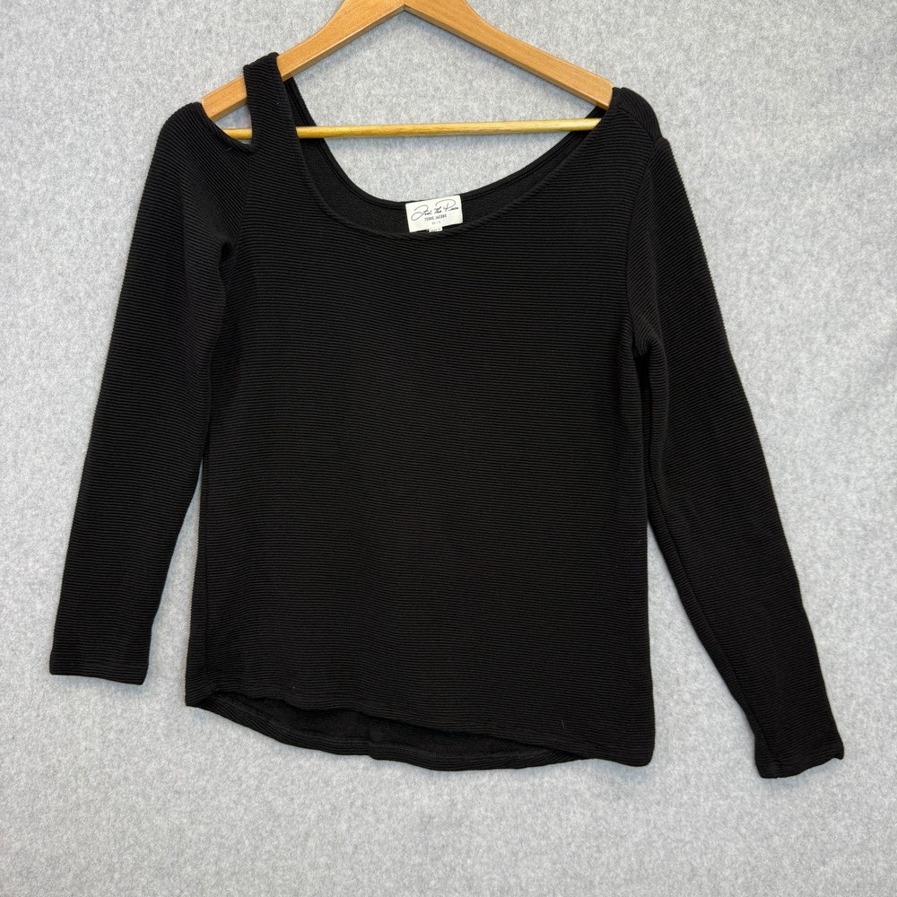 Feel The Piece Terre Jacobs Top Black Cold Shoulder Ribbed Long Sleeve Size XS/S